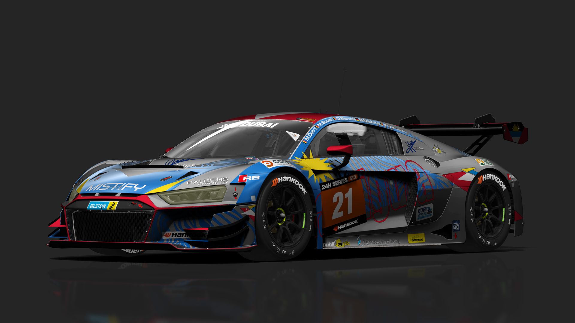 GT3 Audi R8 V10 Evo2, skin 2023 24H Dubai Haas RT #21 4K